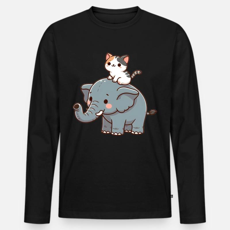Katze reitet Elefant - Männer Premium Bio Langarmshirt - Schwarz