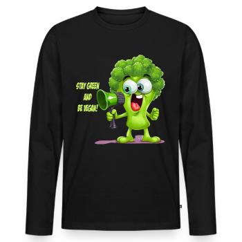 Stay Green - Vegan Food Broccoli Design - T-shirt manches longues Premium bio Homme - noir - Devant - Nico (187cm)