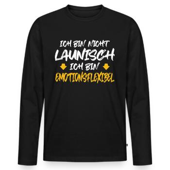 ICH BIN NICHT LAUNISCH ICH BIN EMOTIONSFLEXIBEL - Männer Premium Bio Langarmshirt - Schwarz - Vorne - Nico (187cm)