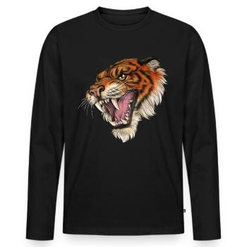 Brüllend Tiger Wildkatze Geschenk Freiheit Natur - Männer Premium Bio Langarmshirt - Schwarz - Vorne - Nico (187cm)