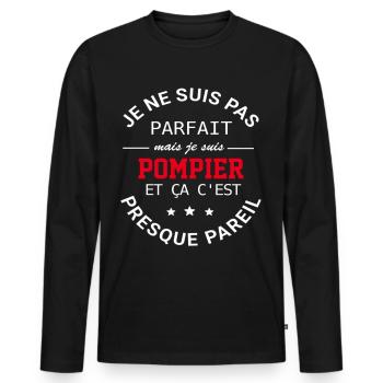 T shirt pompier pas parfait humour pompier cadeau - T-shirt manches longues Premium bio Homme - noir - Devant - Nico (187cm)