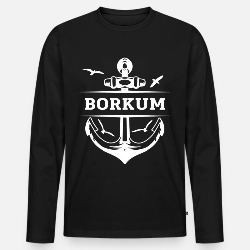 Borkum - Männer Premium Bio Langarmshirt - Schwarz