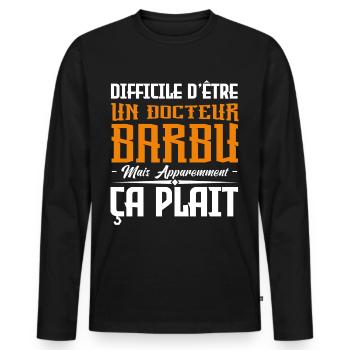 infirmier barbu, citations barbe, cadeau infirmier - T-shirt manches longues Premium bio Homme - noir - Devant - Nico (187cm)