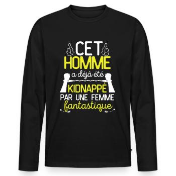 Kidnappé par une femme fantastique ! - T-shirt manches longues Premium bio Homme - noir - Devant - Nico (187cm)