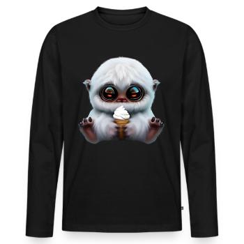 Yeti mit Softeis - Männer Premium Bio Langarmshirt - Schwarz - Vorne - Nico (187cm)