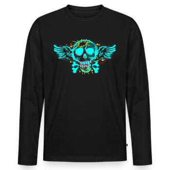 Totenkopf mit Flügel - Männer Premium Bio Langarmshirt - Schwarz - Vorne - Nico (187cm)