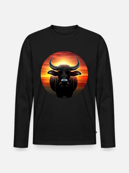 Water buffalo in the sunset - Men's Premium Organic Long Sleeve Shirt - black