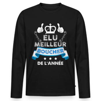 Élu meilleur boucher de l'année - T-shirt manches longues Premium bio Homme - noir - Devant - Nico (187cm)