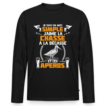 Bécasse Apéro Pour Chasseur - T-shirt manches longues Premium bio Homme - noir - Devant - Nico (187cm)
