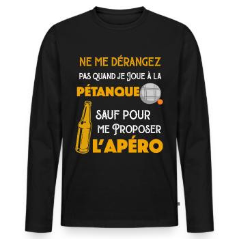 Pétanque Apéro Bière Pour Papy - T-shirt manches longues Premium bio Homme - noir - Devant - Nico (187cm)