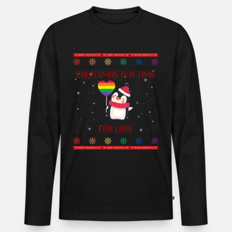 Pride Christmas Pinguin - Männer Premium Bio Langarmshirt - Schwarz