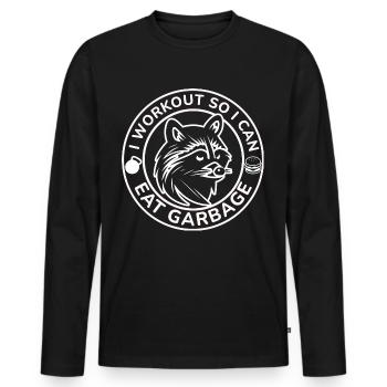 Ich trainiere, damit ich Müll essen kann, lustiger Waschbär - Männer Premium Bio Langarmshirt - Schwarz - Vorne - Nico (187cm)