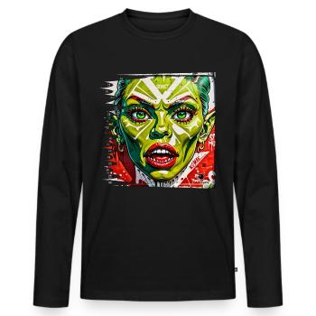 Monster #070 Green!! - Men's Premium Organic Long Sleeve Shirt - black - Front - Nico (187cm)