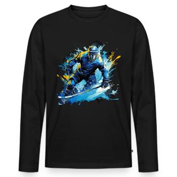Joueur de hockey cool en équipement de hockey au lycée - T-shirt manches longues Premium bio Homme - noir - Devant - Nico (187cm)