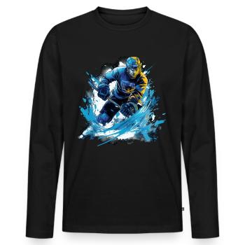Eishockey Spieler - Cooles Vintage Eishockey Grafi - Männer Premium Bio Langarmshirt - Schwarz - Vorne - Nico (187cm)