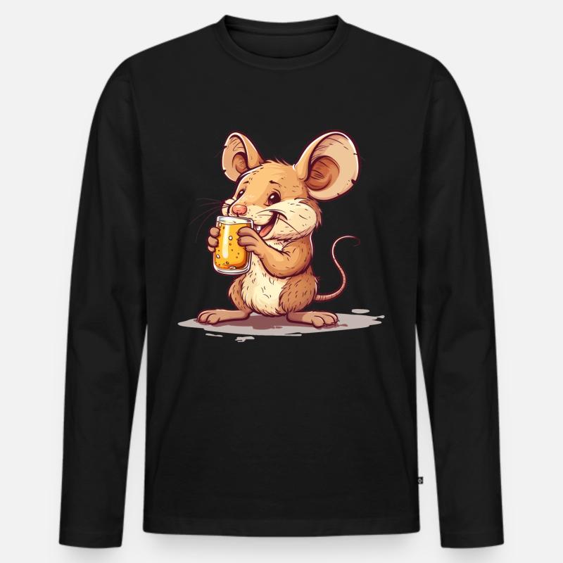Cute Mouse Drinking Beer 2 - Männer Premium Bio Langarmshirt - Schwarz