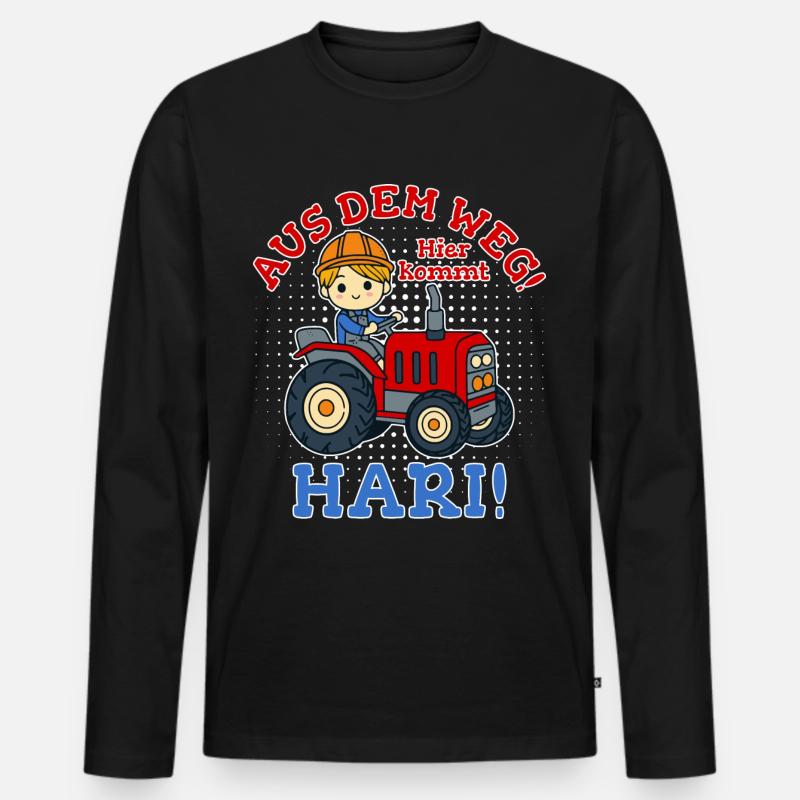 Hari Name Traktor - Männer Premium Bio Langarmshirt - Schwarz