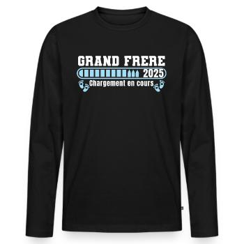 Grand Frère 2025 Cadeau Annonce Naissance 2025 - T-shirt manches longues Premium bio Homme - noir - Devant - Nico (187cm)