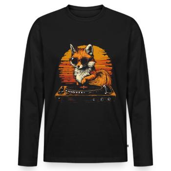 Fuchs mit Sonnenbrille am Turntable DJ Musik - Männer Premium Bio Langarmshirt - Schwarz - Vorne - Nico (187cm)