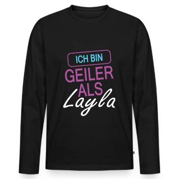 Ich bin geiler als Layla Mallorca Malle - Männer Premium Bio Langarmshirt - Schwarz - Vorne - Nico (187cm)