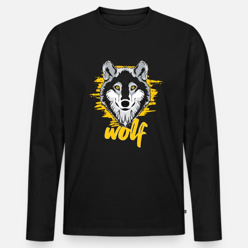 Wolf - Männer Premium Bio Langarmshirt - Schwarz
