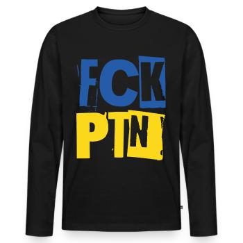 FCK PTN Ukraine bleu jaune - T-shirt manches longues Premium bio Homme - noir - Devant - Nico (187cm)