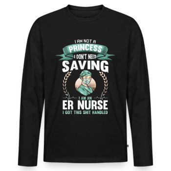 Drôle d’infirmière aux urgences Je ne suis pas une princesse Infirmière Sarcasme - T-shirt manches longues Premium bio Homme - noir - Devant - Nico (187cm)