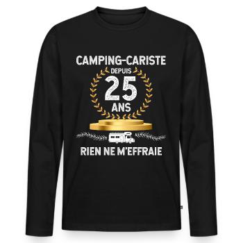 Camping-cariste depuis 25 ans Cadeau Camping-car - T-shirt manches longues Premium bio Homme - noir - Devant - Nico (187cm)