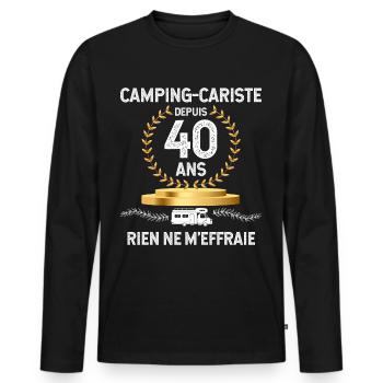 Camping-Car Et Papa Une Histoire Depuis 40 Ans - T-shirt manches longues Premium bio Homme - noir - Devant - Nico (187cm)