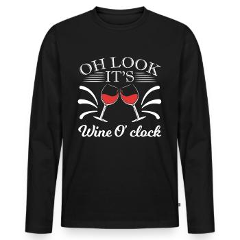 Oh Look It's Wine O'clock Tee For Alcoholic - Men's Premium Organic Long Sleeve Shirt - black - Front - Nico (187cm)