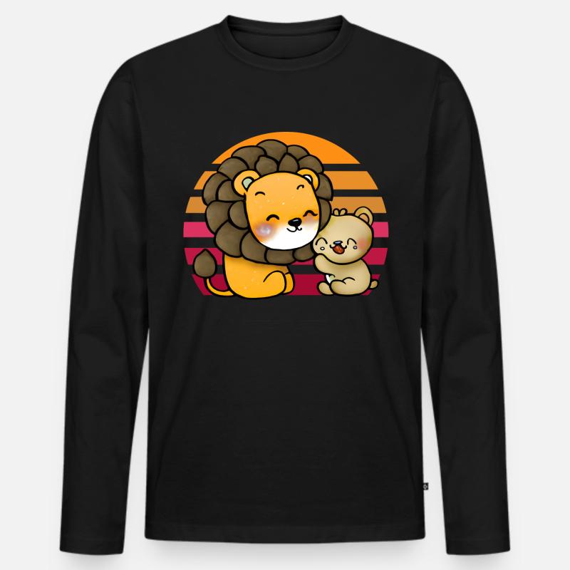 Löwe kuschelt Bär - Männer Premium Bio Langarmshirt - Schwarz