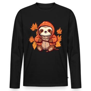 Cute sloth in autumn with autumn foliage - Men's Premium Organic Long Sleeve Shirt - black - Front - Nico (187cm)