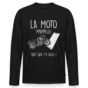 Motard portable humour passion moto - T-shirt manches longues Premium bio Homme - noir - Devant - Nico (187cm)