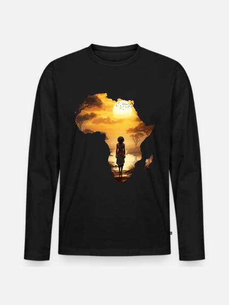 Africa Map Continent Outline Sunset - Men's Premium Organic Long Sleeve Shirt - black