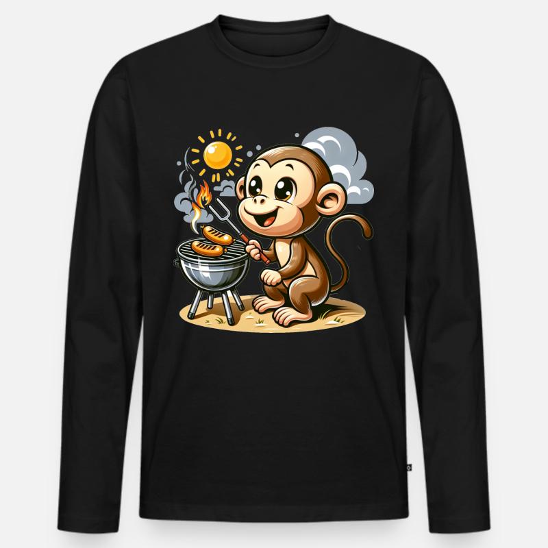 Cute BBQ Monkey - Männer Premium Bio Langarmshirt - Schwarz