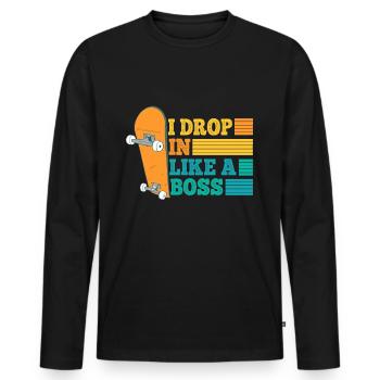 Skater rétro je tombe comme un patron skateboarder - T-shirt manches longues Premium bio Homme - noir - Devant - Nico (187cm)