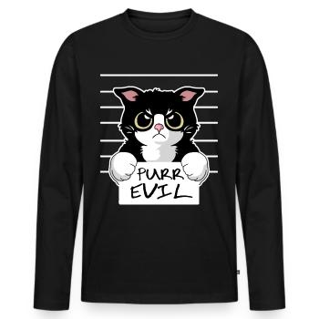 Purr Evil - Le méchant chaton - T-shirt manches longues Premium bio Homme - noir - Devant - Nico (187cm)