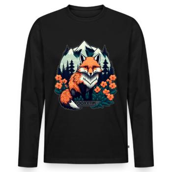 Fox Japan Cherry Blossom Flower Japanese Retro - Men's Premium Organic Long Sleeve Shirt - black - Front - Nico (187cm)