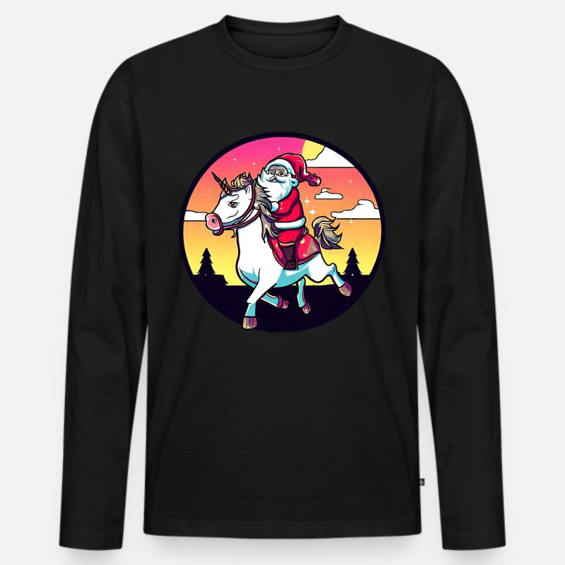 Einhorn Weihnachtsmann - Männer Premium Bio Langarmshirt - Schwarz