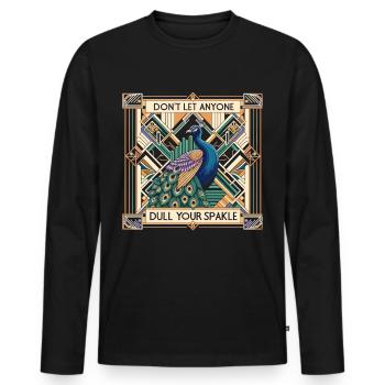 Art-Déco Eleganz: Stolzer Pfau - Männer Premium Bio Langarmshirt - Schwarz - Vorne - Nico (187cm)
