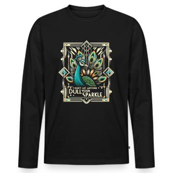 Art-Déco Pfau: Stilvolle Pracht - Männer Premium Bio Langarmshirt - Schwarz - Vorne - Nico (187cm)
