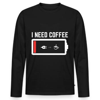i need coffee- Kaffee Sprüche - Kaffee - Männer Premium Bio Langarmshirt - Schwarz - Vorne - Nico (187cm)
