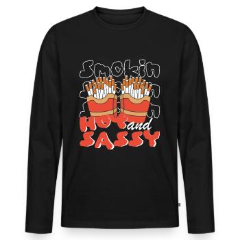 Smokin Hot and Sassy funny cigarette quote - Men's Premium Organic Long Sleeve Shirt - black - Front - Nico (187cm)