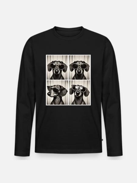 Fotobox Dackel mit Sonnenbrille - Männer Premium Bio Langarmshirt - Schwarz