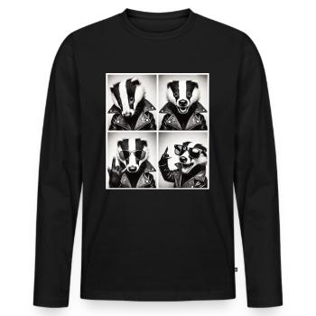 Badass Badger - Style rocker avec veste en cuir - T-shirt manches longues Premium bio Homme - noir - Devant - Nico (187cm)
