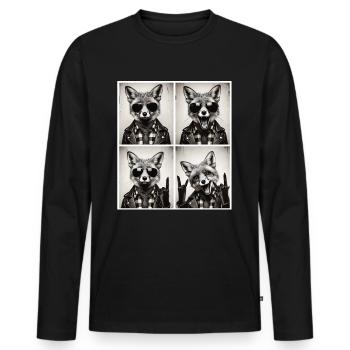 Lässiger Fuchs – Rocker Style mit Sonnenbrille - Männer Premium Bio Langarmshirt - Schwarz - Vorne - Nico (187cm)
