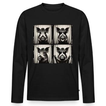 Sanglier avec lunettes de soleil – style rocker - T-shirt manches longues Premium bio Homme - noir - Devant - Nico (187cm)