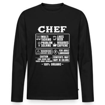 Drôle de chef cuisine cadeau cuisine - T-shirt manches longues Premium bio Homme - noir - Devant - Nico (187cm)