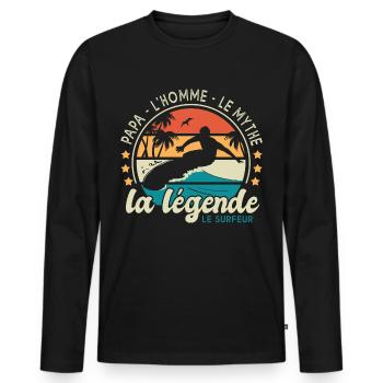 papa l'homme mythe surfeur la légende papa surf - T-shirt manches longues Premium bio Homme - noir - Devant - Nico (187cm)
