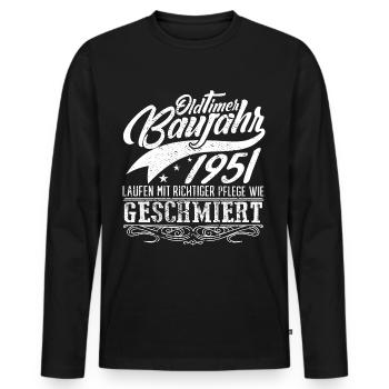 Oldtimer Baujahr 1951 - Männer Premium Bio Langarmshirt - Schwarz - Vorne - Nico (187cm)